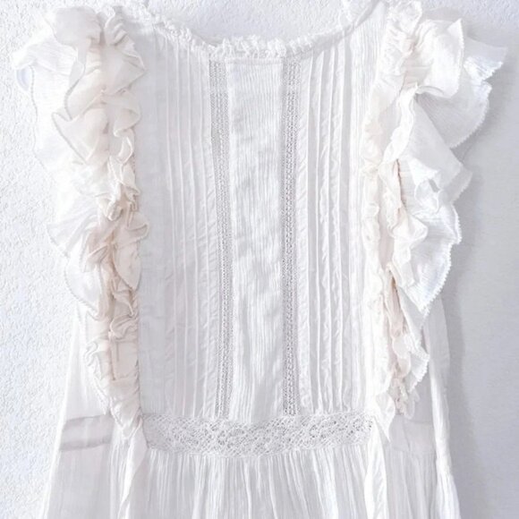 Ulla Johnson Women's White 100% Cotton Henriette Pleated Mini Dress with Ruffles - Picture 6 of 8